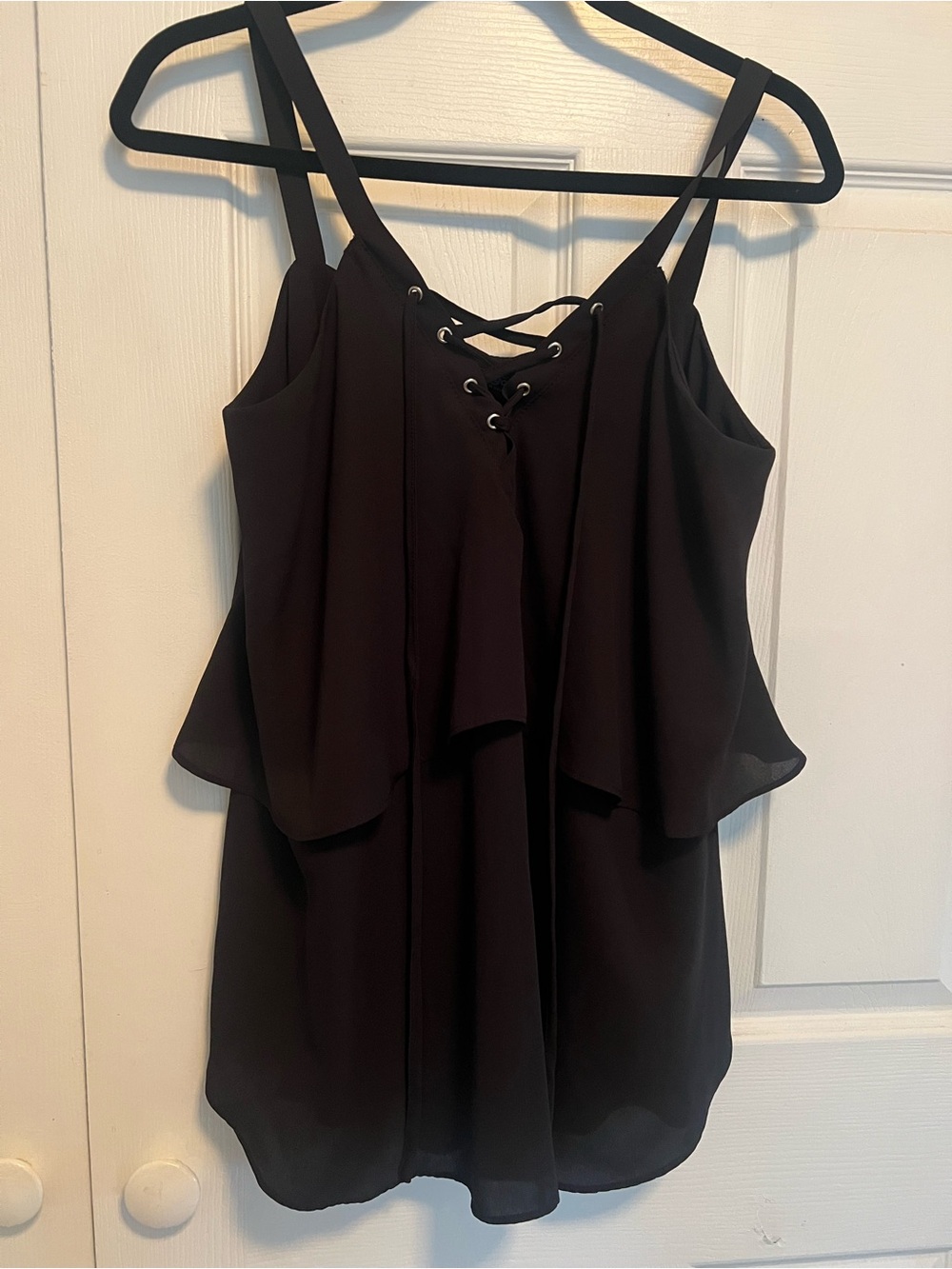 zeagoo Black Lace-Up Ruffle Cami Tank Top